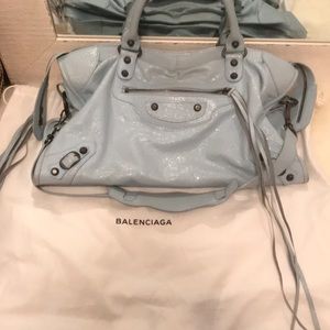 Baby blue Balenciaga city bag